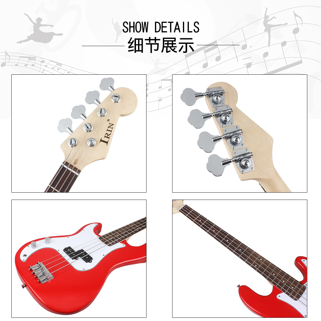 IRIN电贝司四弦电贝斯低音吉他儿童初学专业演奏摇滚4弦贝斯BASS 13