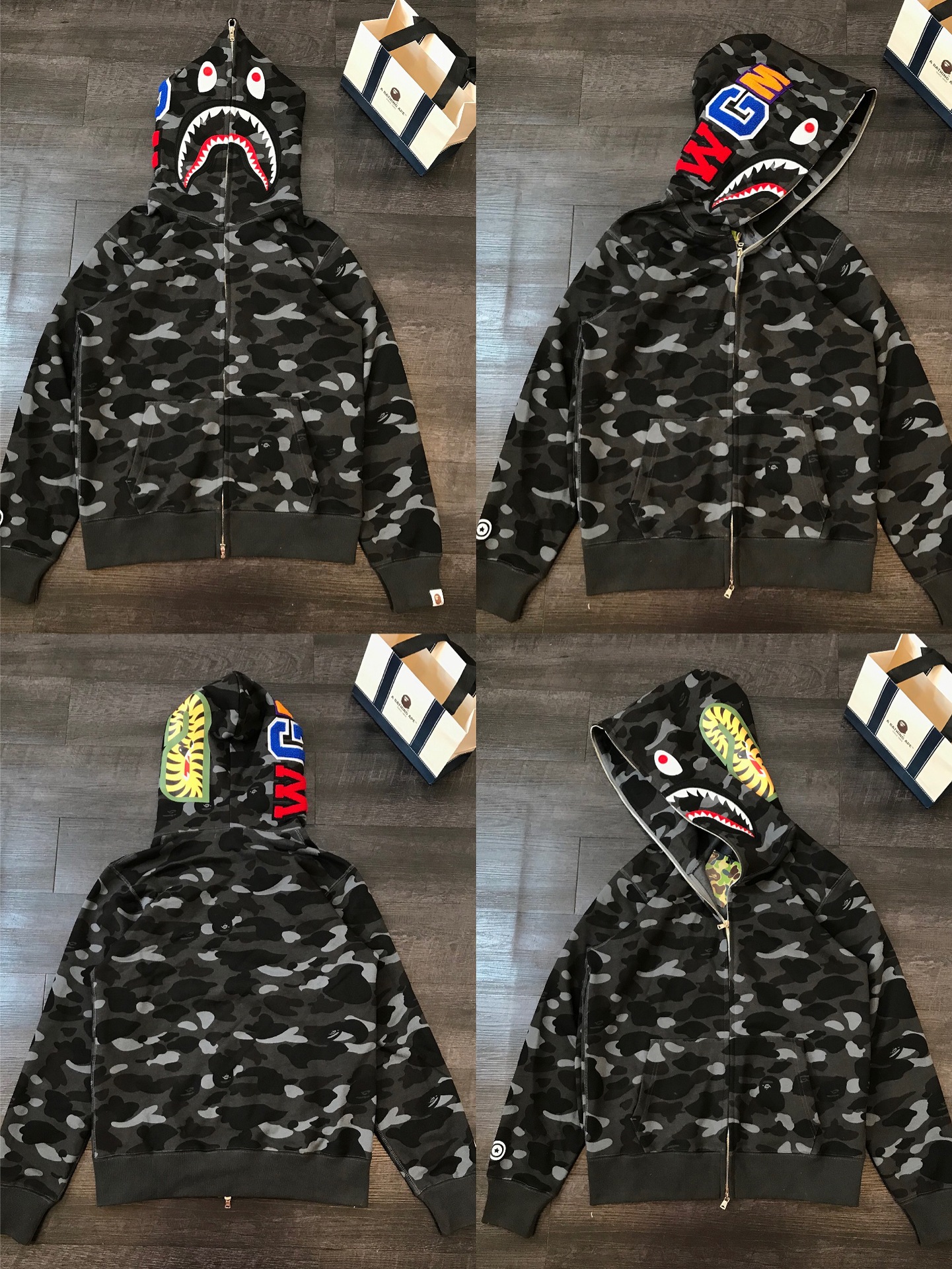 insbape鲨鱼头迷彩拉链连帽外套宽松情侣卫衣男开衫bape鲨鱼外套