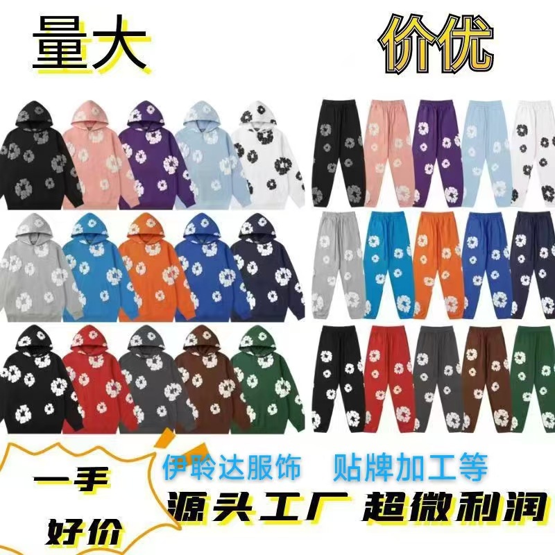 跨境批发木棉花休闲百搭全系列发泡印花卫衣卫裤简约休闲短袖短裤 13
