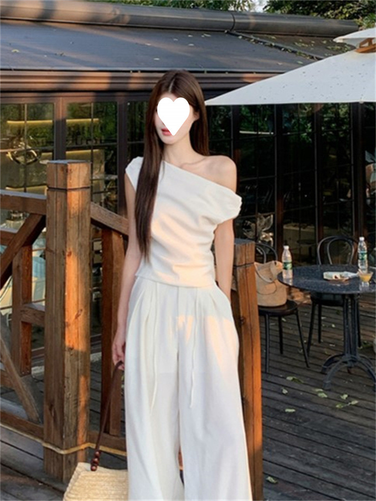 1*1随心裁时尚高级感气质穿搭斜肩T恤女2025夏季新款不规则上衣 3