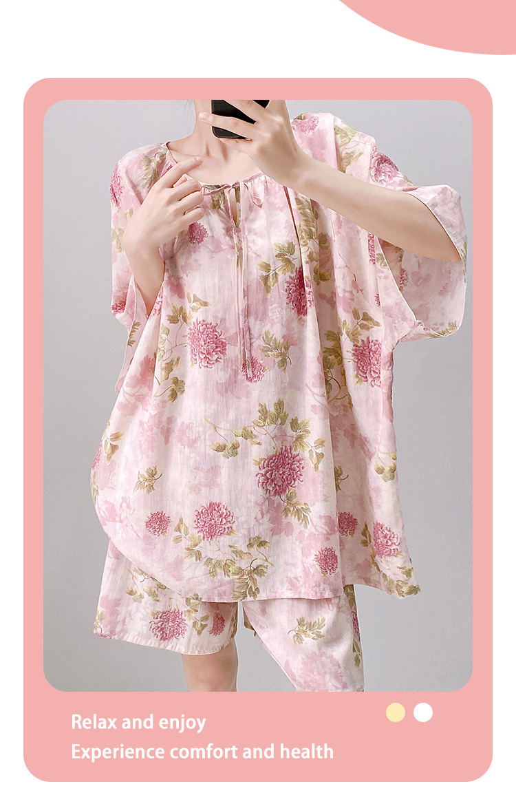 棉绸世家睡衣女款短袖短裤套装家居服时尚高级感短袖套装薄可外穿 9