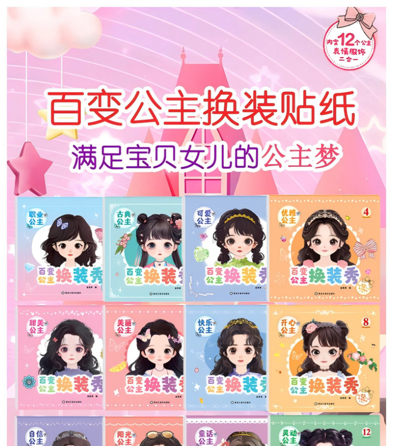 公主装扮时尚秀儿童女孩2-3-6岁趣味益智卡通贴纸动手动脑手工 1