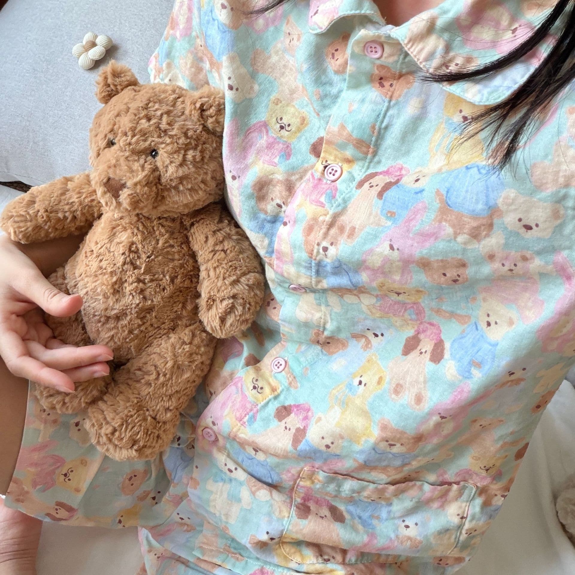 夏日新款~娃娃领短袖短裤A类100棉双层纱睡衣家居服纱布卡通可爱 14