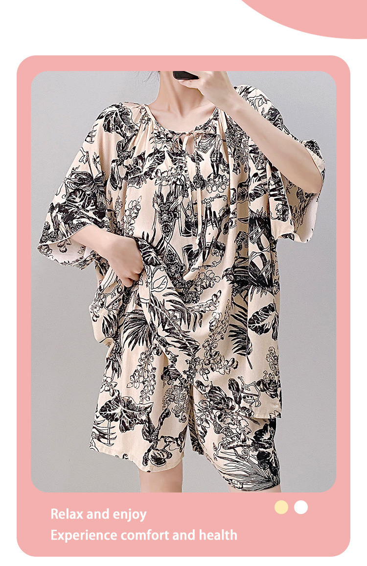 棉绸世家睡衣女款短袖短裤套装家居服时尚高级感短袖套装薄可外穿 23