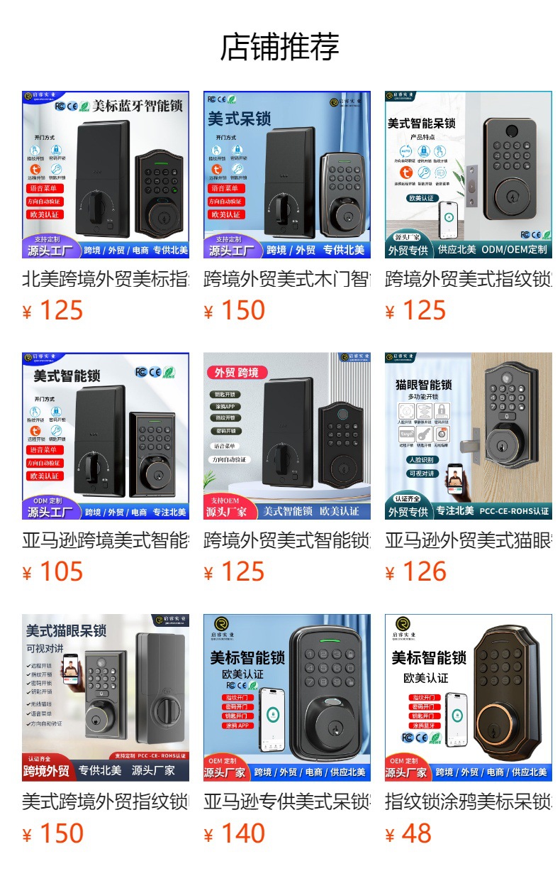 定制跨境外贸北美智能门锁电子密码呆锁全自动木门美式涂鸦指纹锁 1