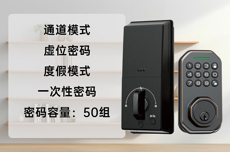 定制跨境外贸北美智能门锁电子密码呆锁全自动木门美式涂鸦指纹锁 11