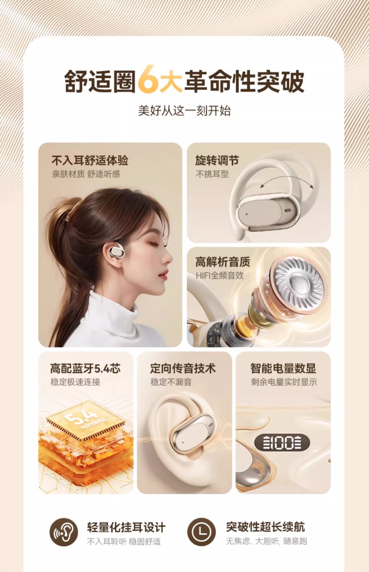 柏林之声2025年新款蓝牙耳机不入耳开放挂耳式降噪运动超长续航 3
