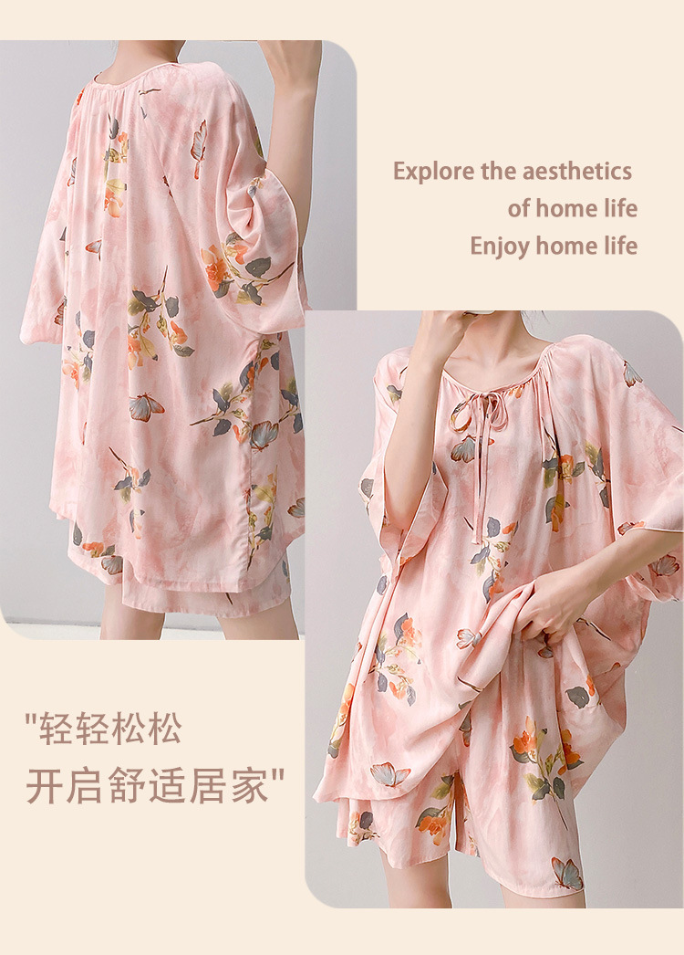 棉绸世家睡衣女款短袖短裤套装家居服时尚高级感短袖套装薄可外穿 36