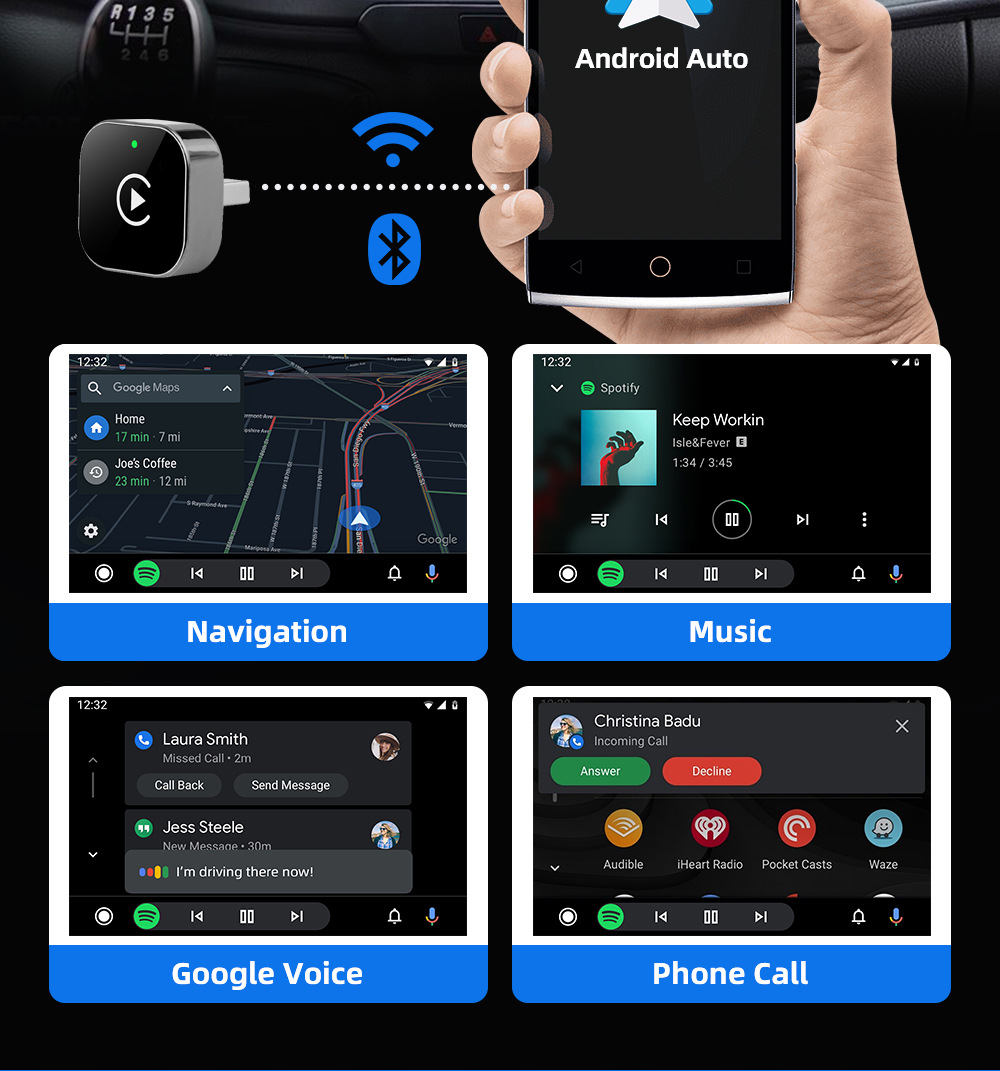 跨境2合1carplay盒子有线转无线Android AUTO适配器车机互联盒子 6