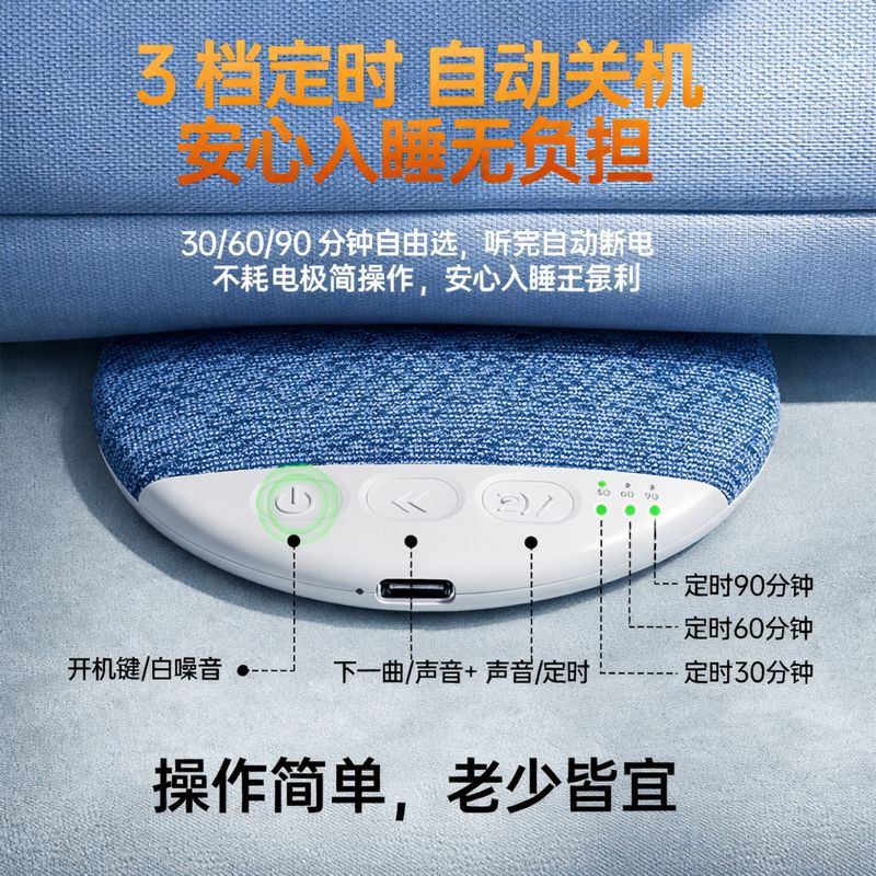 跨境枕边音响枕下音碟蓝牙音响音箱定时睡眠白噪音超薄工厂批发 6