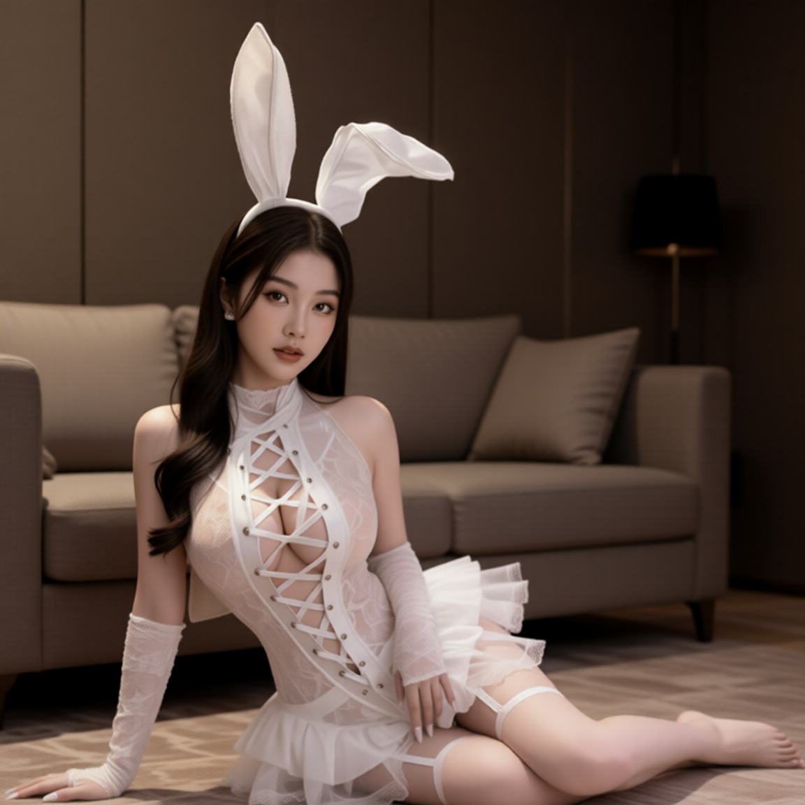 夜听香情趣内衣性感纯欲诱惑床上激情兔女郎火辣挂脖绑带连体衣