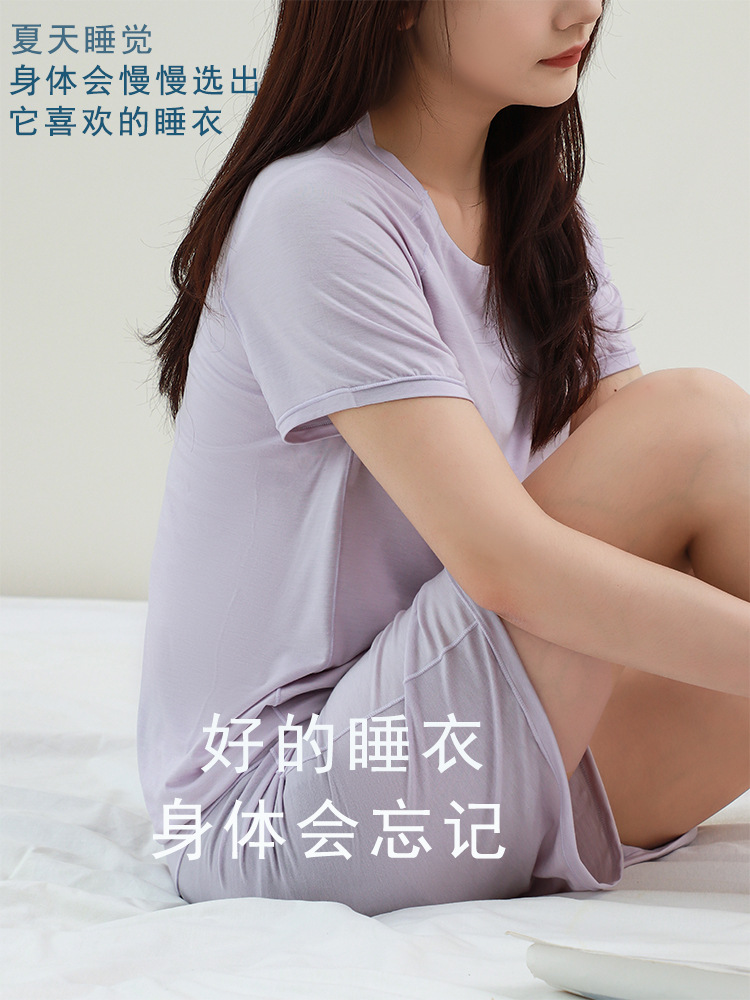 网红薄款深睡睡衣睡裤家居服套装女款短袖带胸垫26新款春夏衣裤 3