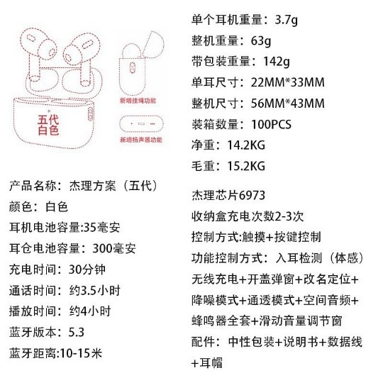 跨境二三四五代六代七代airpods Pro新款八代蓝牙耳机1:1 ANC降噪 2