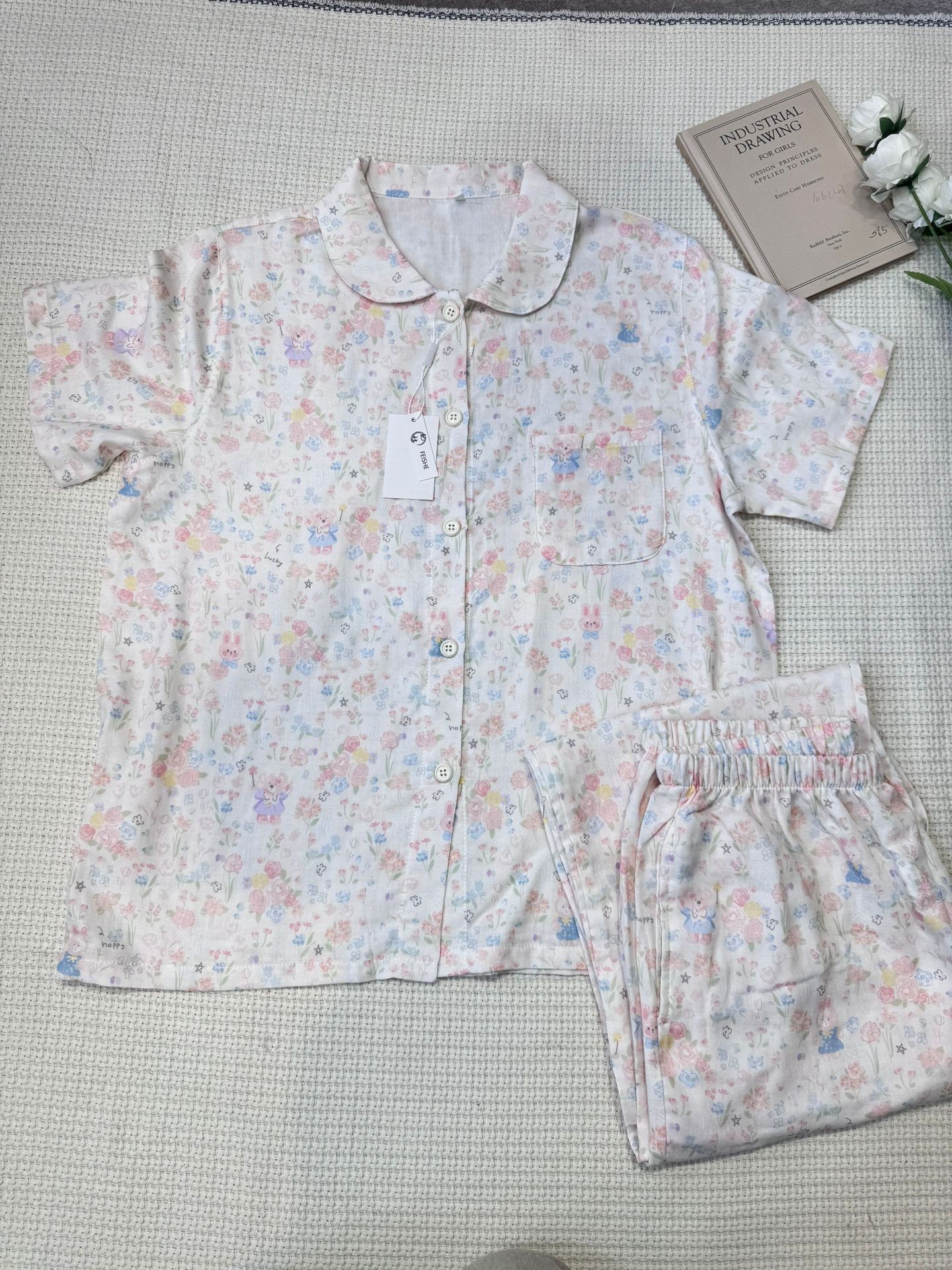 A类全棉春夏季双层棉纱睡衣女可爱狗狗短袖短裤学生纯棉家居服 31