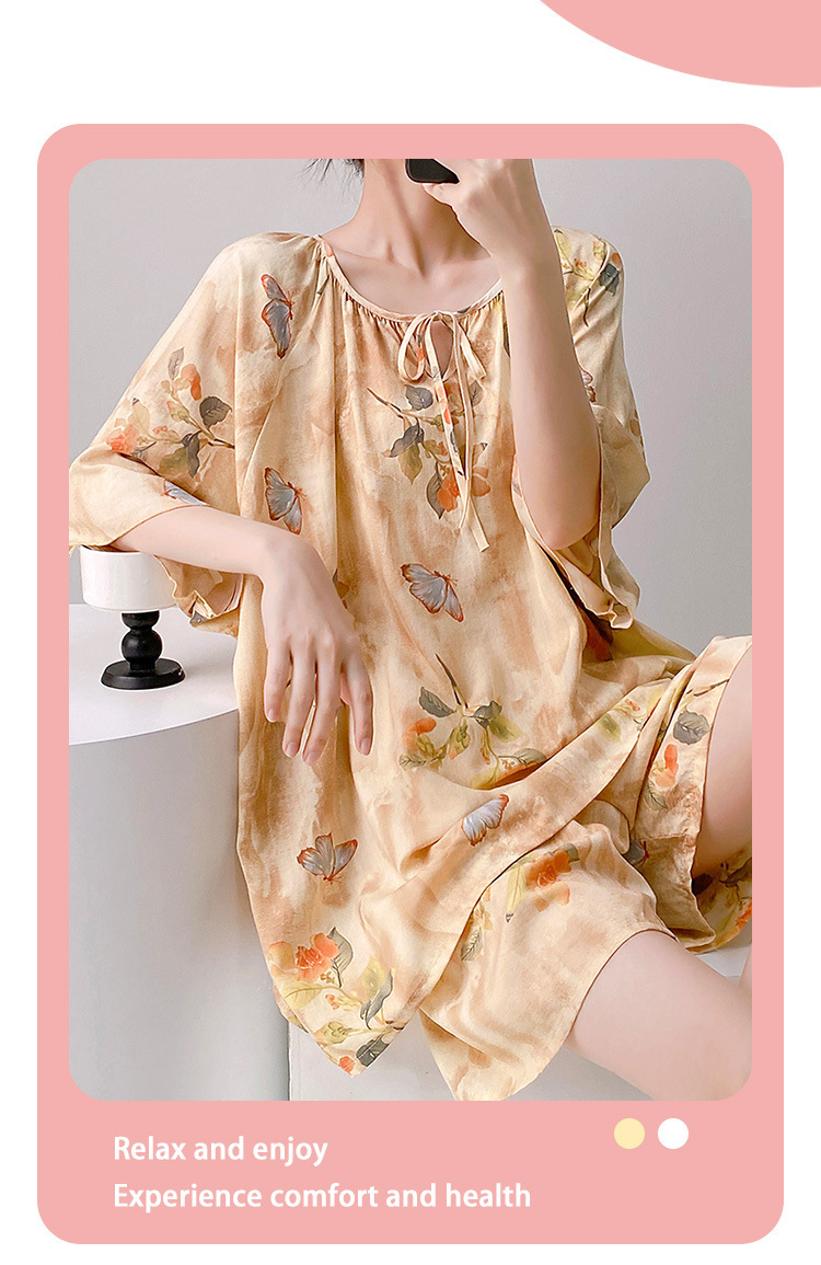 棉绸世家睡衣女款短袖短裤套装家居服时尚高级感短袖套装薄可外穿 19