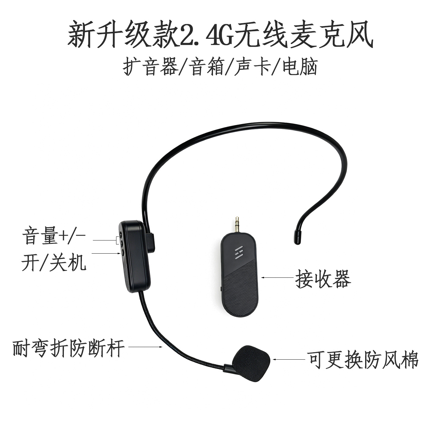 通用无线降噪话筒教师上课小蜜蜂扩音器麦克风耳麦一拖二音响用 6