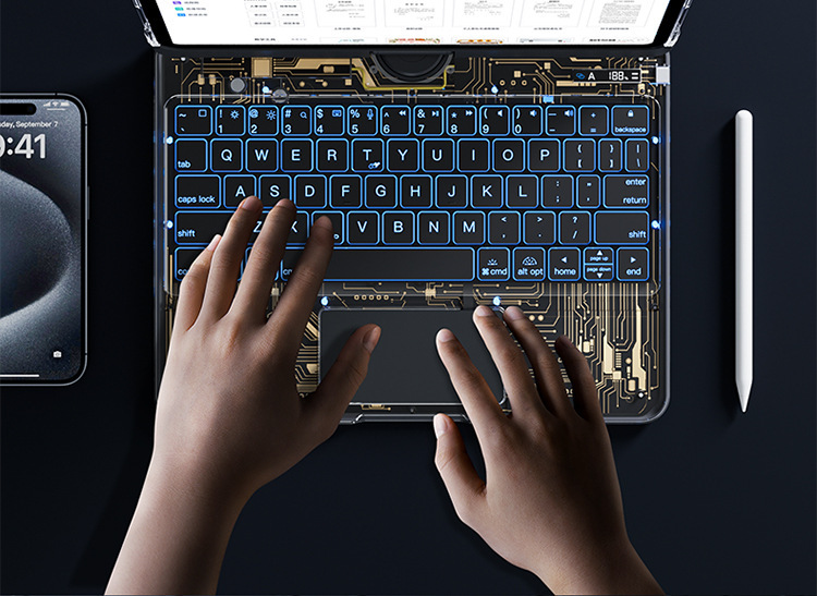 镭雕注音11代iPad妙控键盘Pro11英寸Air6七色背光蓝牙10代跨境 24