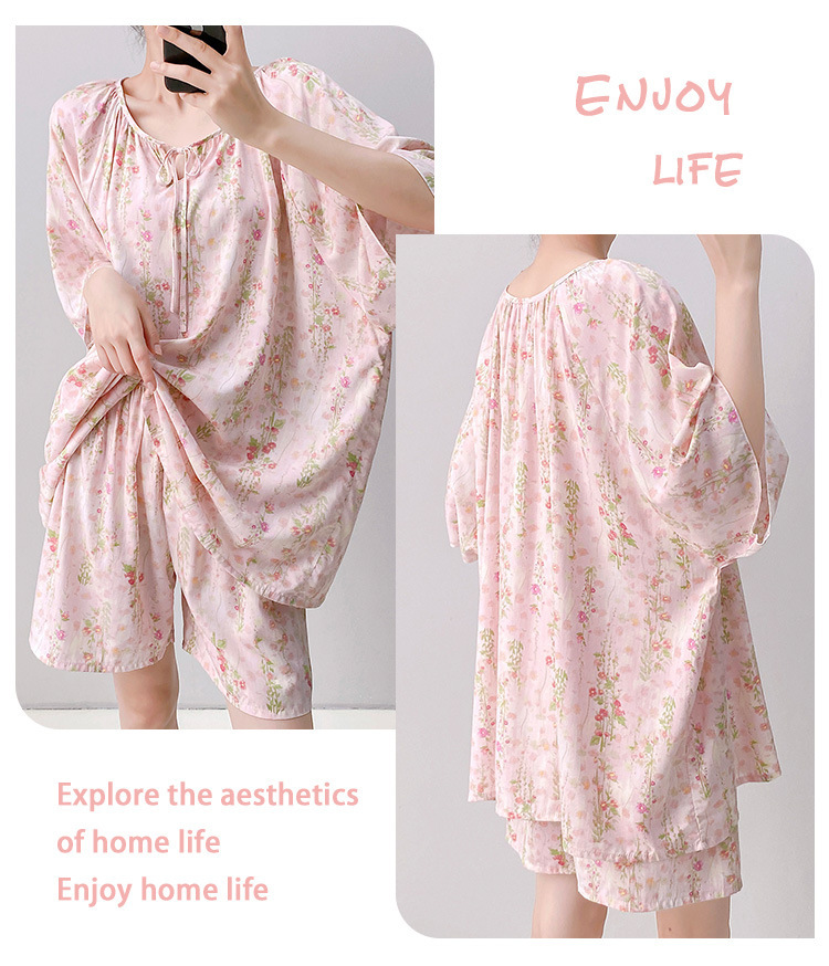 棉绸世家睡衣女款短袖短裤套装家居服时尚高级感短袖套装薄可外穿 22