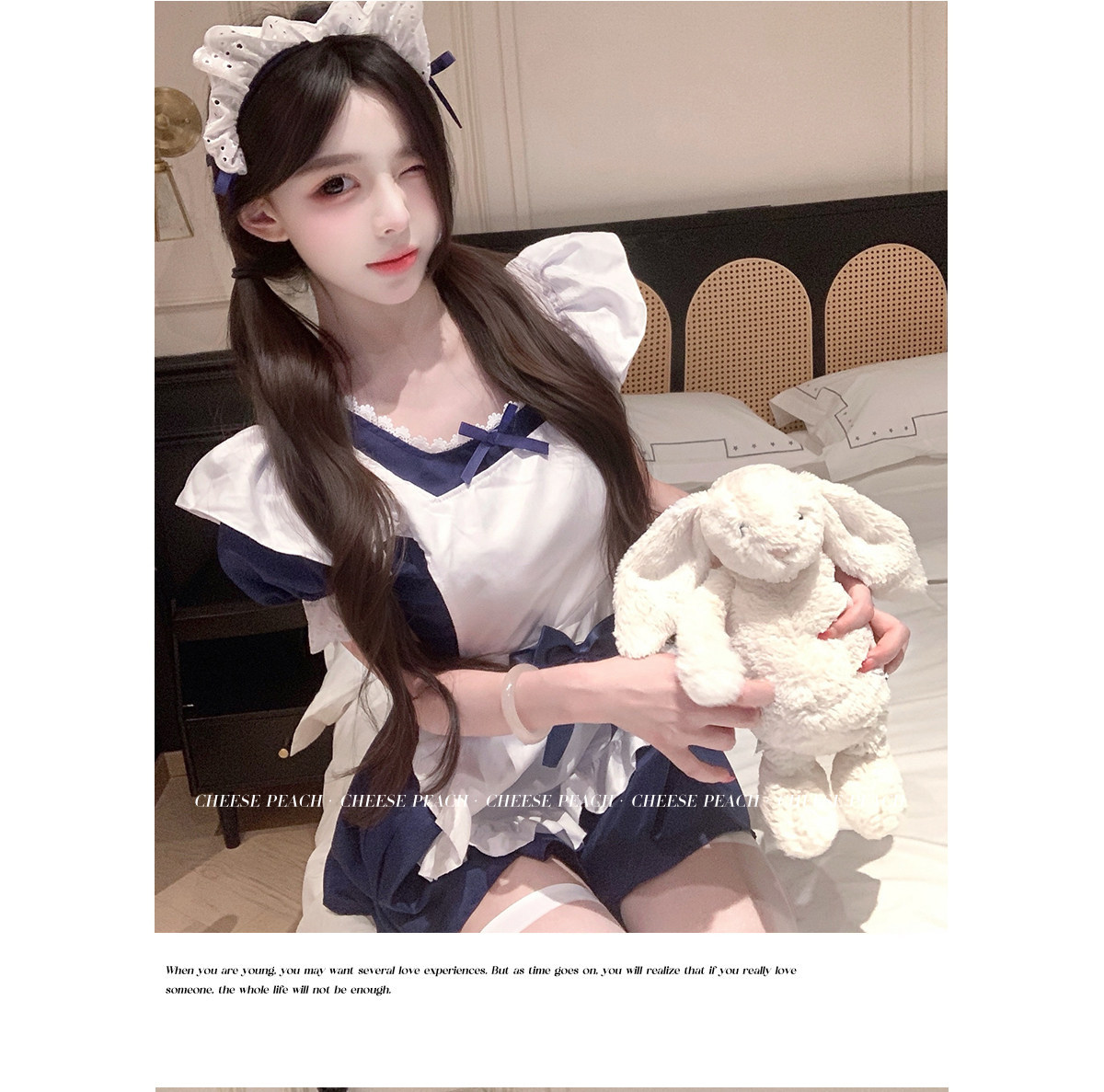 西诗蓝白萌仆*纯欲可爱猫咪蝴蝶结女仆围裙连衣裙性感套装女 8
