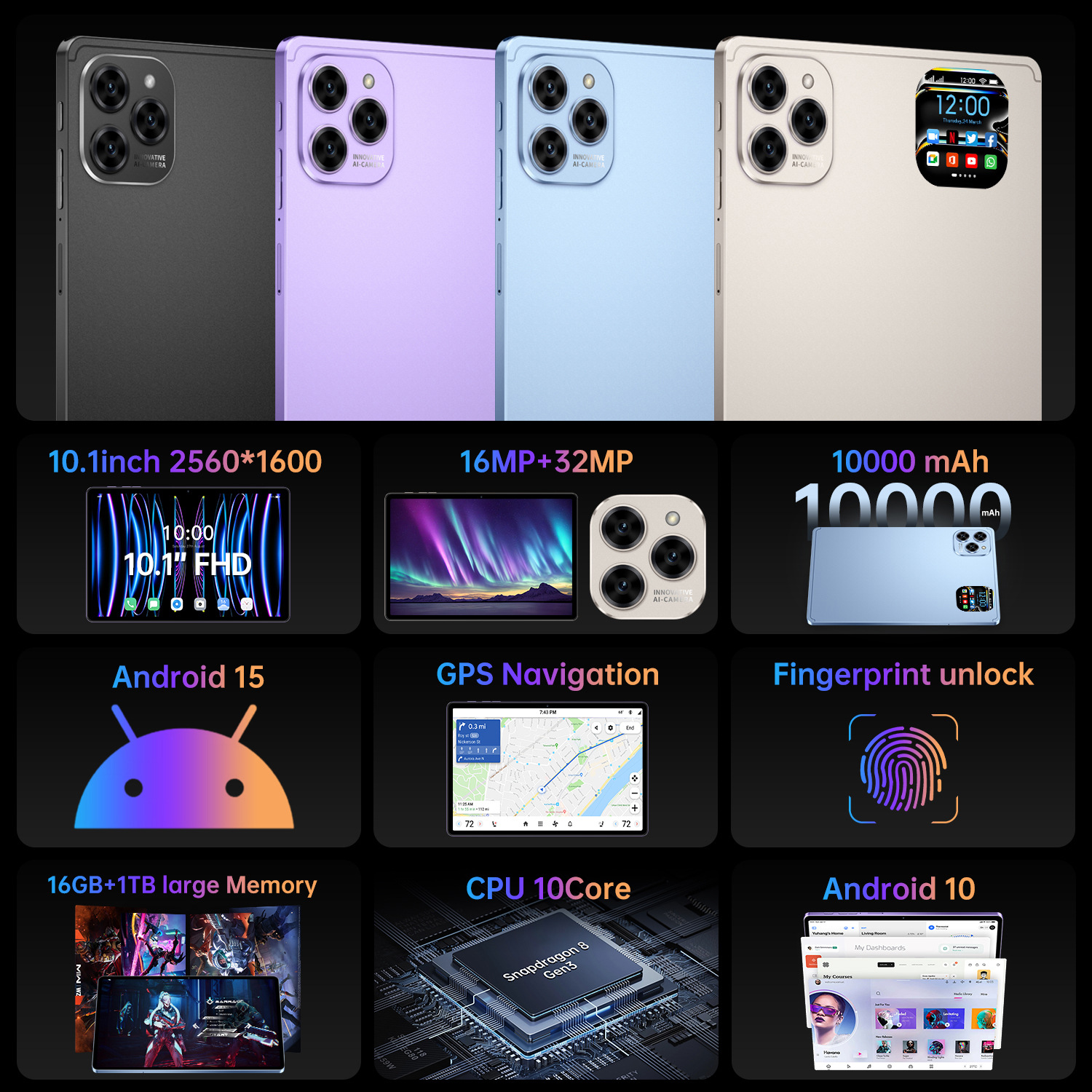 新品爆款Pad 16 Pro安卓10.1寸16+1TB智能平板源头工厂低价批发 2