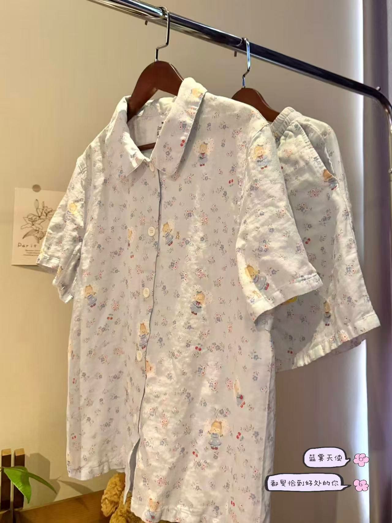 夏日新款~娃娃领短袖短裤A类100棉双层纱睡衣家居服纱布卡通可爱 15