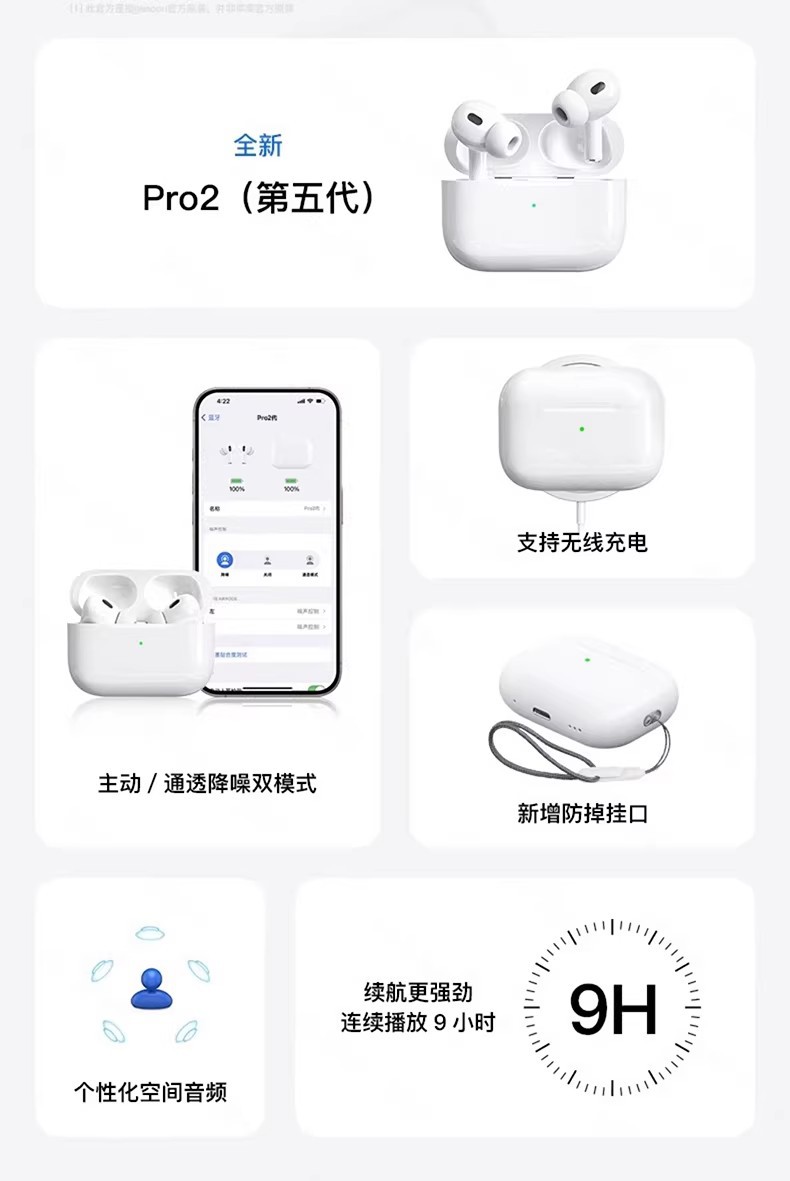 全网热销爆款华强北Pro2无线蓝牙耳机五代四代二代七代主动降噪 3