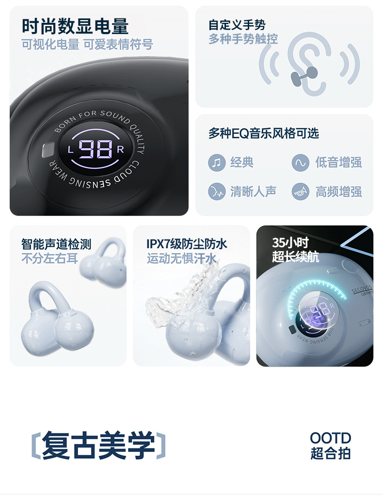 苏卡思2025年新款相机AI无线耳夹式蓝牙耳机HIFI音质长超长续航 3