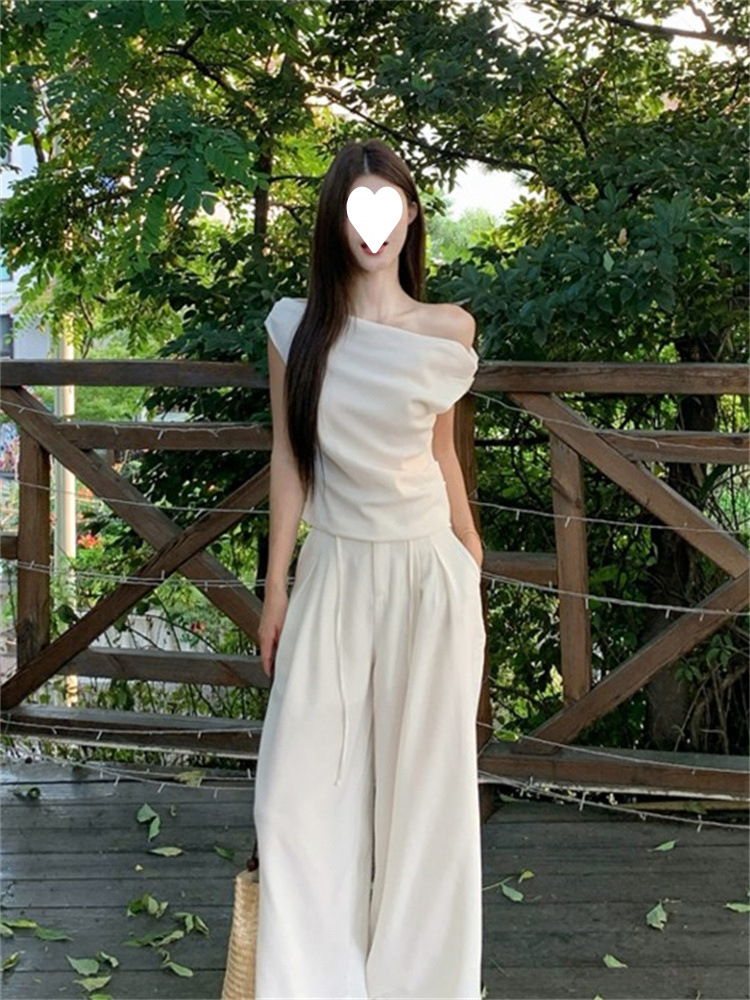 1*1随心裁时尚高级感气质穿搭斜肩T恤女2025夏季新款不规则上衣 2
