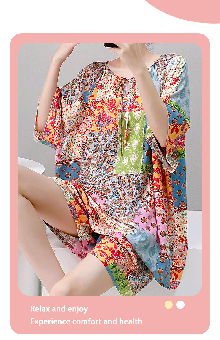 棉绸世家睡衣女款短袖短裤套装家居服时尚高级感短袖套装薄可外穿 7