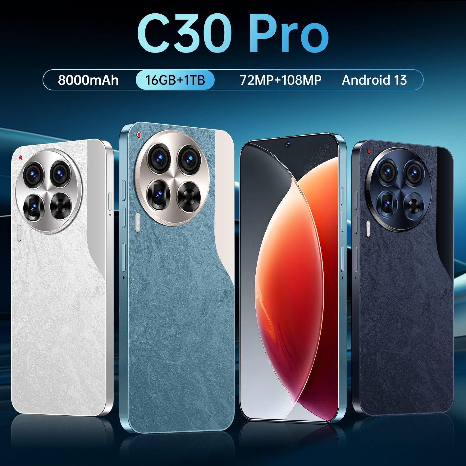 C30 Pro新品跨境手机16+1T安卓智能手机源头工厂低价批发TK可代发 2