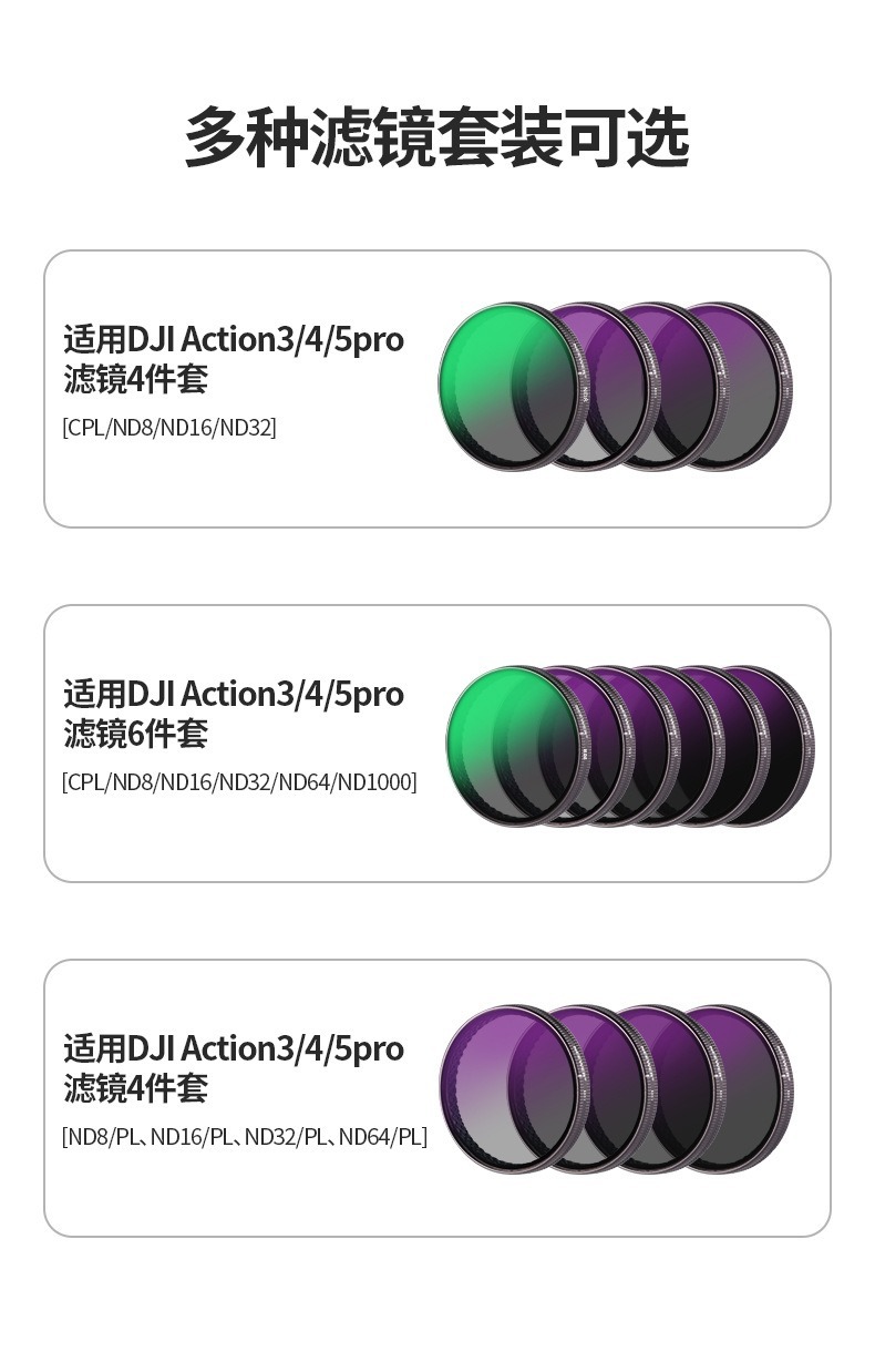 运动相机滤镜CPL偏振ND减光镜UV保护镜适用DJI大疆Action3/4/5PRO 7