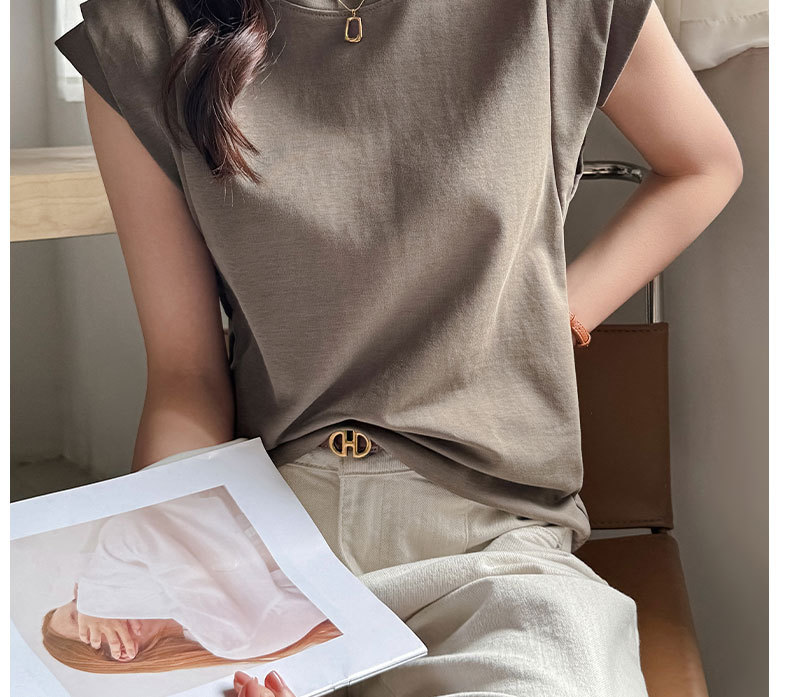 严选圆领宽松高级感短袖t恤女夏韩系慵懒风无袖时尚气质打底上衣 20