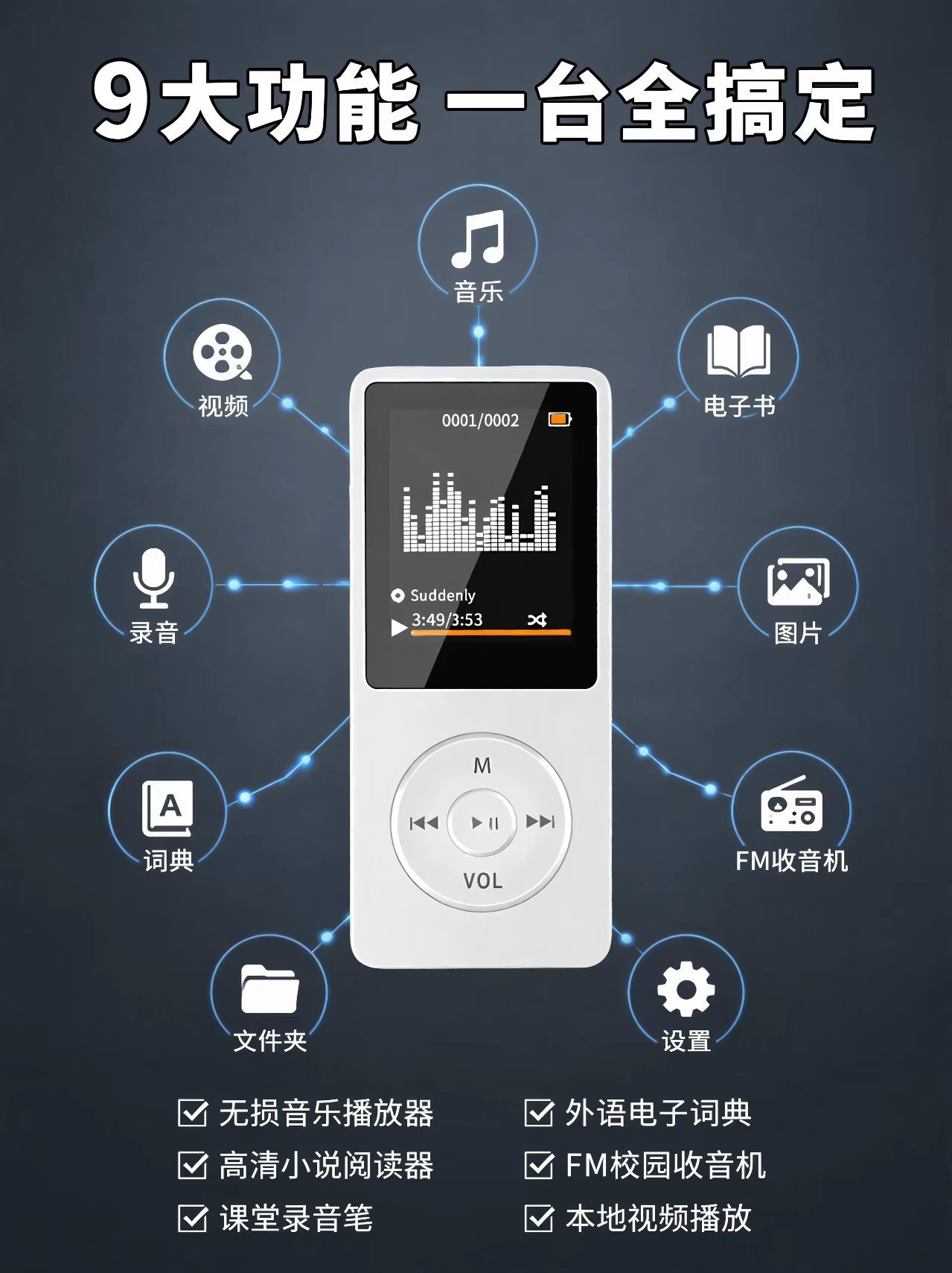 厂家现货蓝牙MP4播放器 学生英语听力随身听插卡无损音乐播放器 3