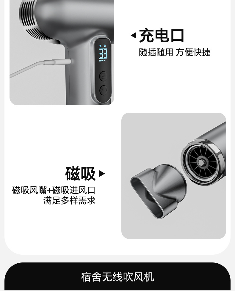 跨境家用无线吹风机高速静音大风力电吹风负离子小家电迷你批发 12