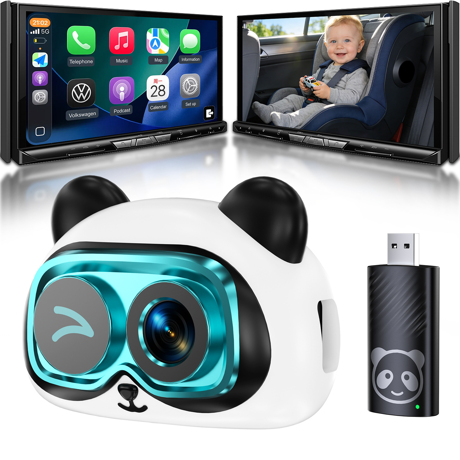 无线投屏车载婴儿监视器无线carplay/auto高清红外夜视实时显示 2