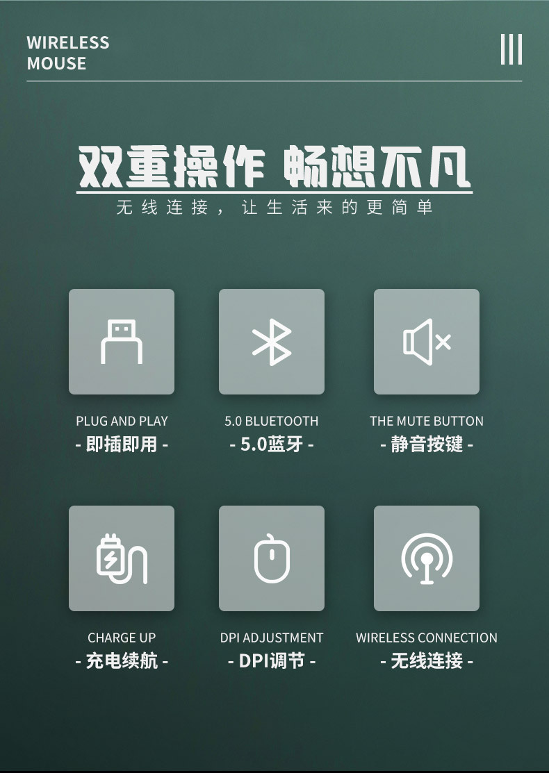 工厂直销无线鼠标静音可充电笔记本电脑办公双模蓝牙鼠标现货速发 2