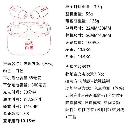 跨境二三四五代六代七代airpods Pro新款八代蓝牙耳机1:1 ANC降噪 3