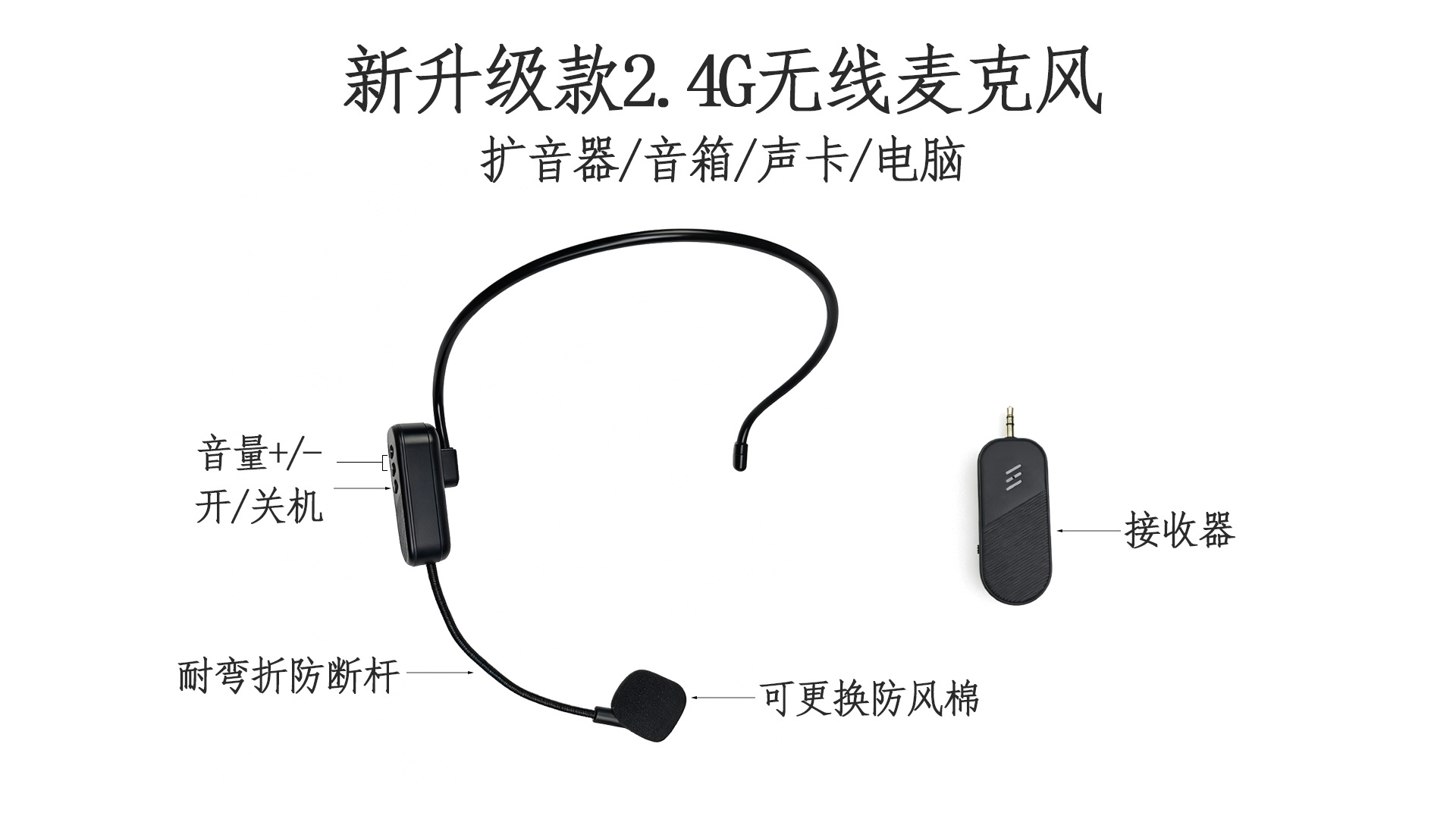 通用无线降噪话筒教师上课小蜜蜂扩音器麦克风耳麦一拖二音响用 18