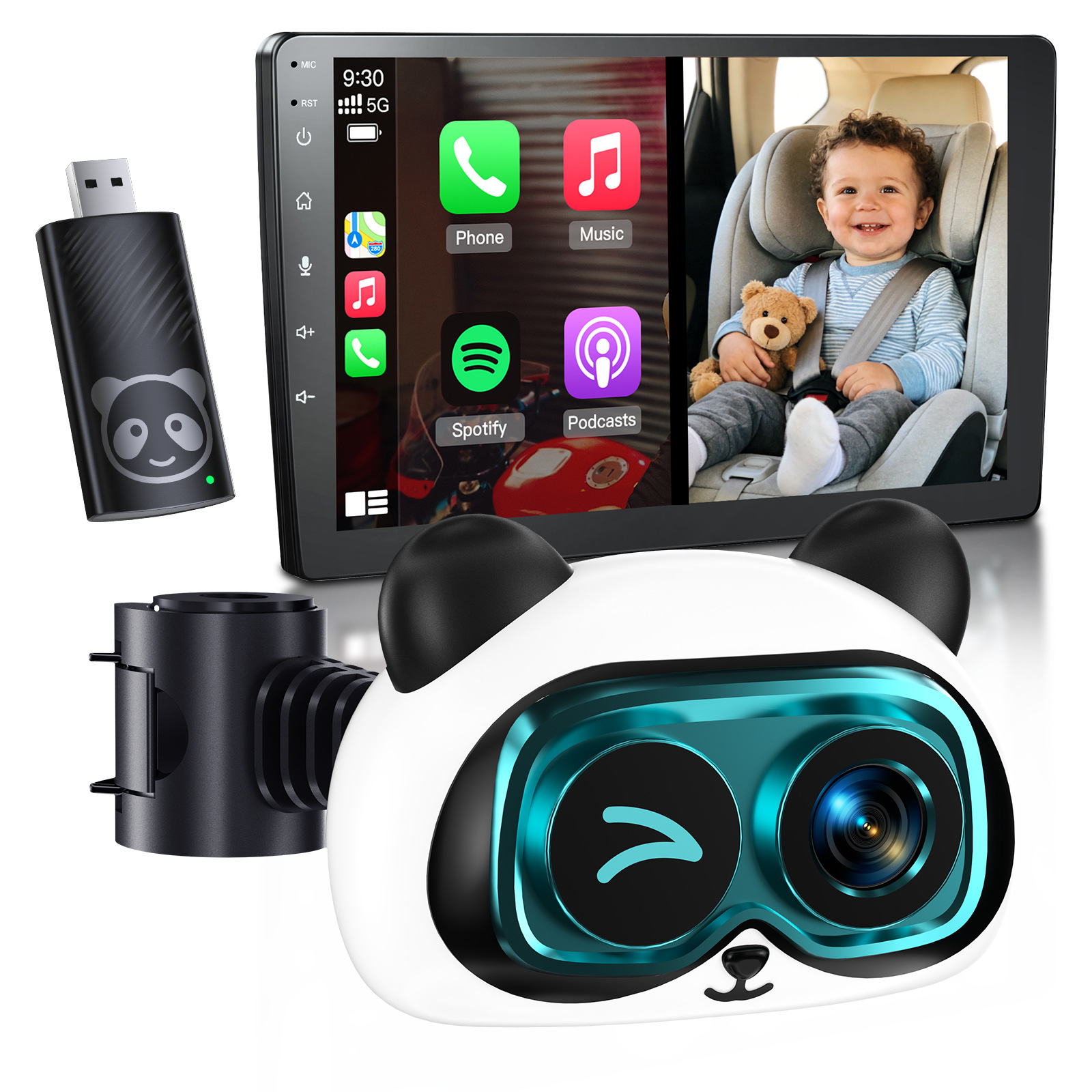 无线投屏车载婴儿监视器无线carplay/auto高清红外夜视实时显示 1