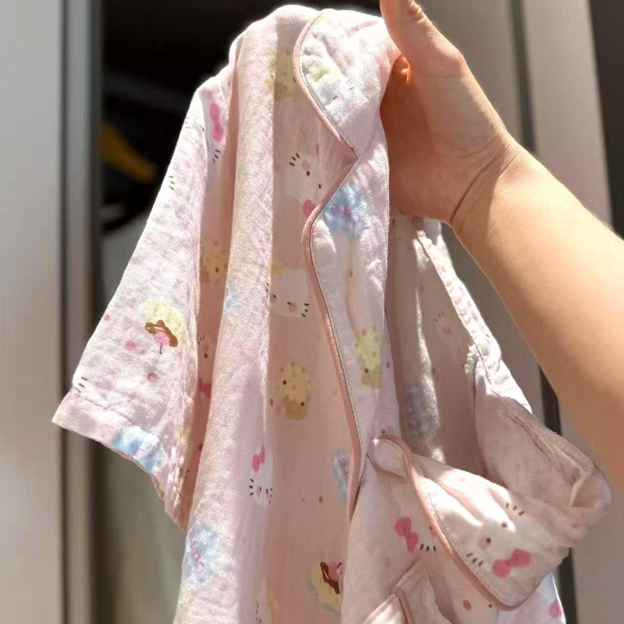 夏日新款~娃娃领短袖短裤A类100棉双层纱睡衣家居服纱布卡通可爱 4