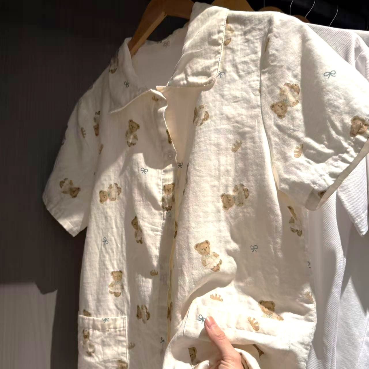 夏日新款~娃娃领短袖短裤A类100棉双层纱睡衣家居服纱布卡通可爱 19