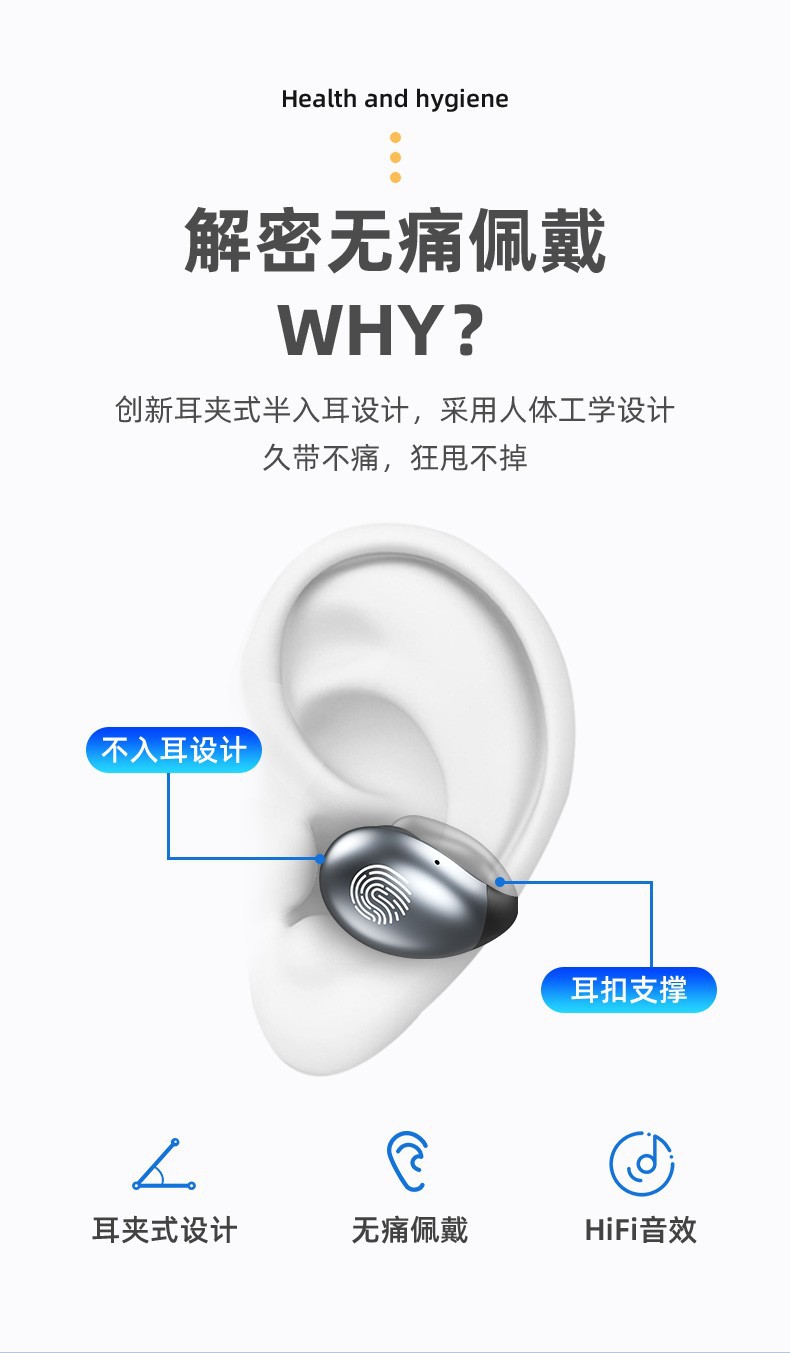 跨境私模S19无线蓝牙耳机数显触控5.4不入耳双耳迷你运动通话通用 6