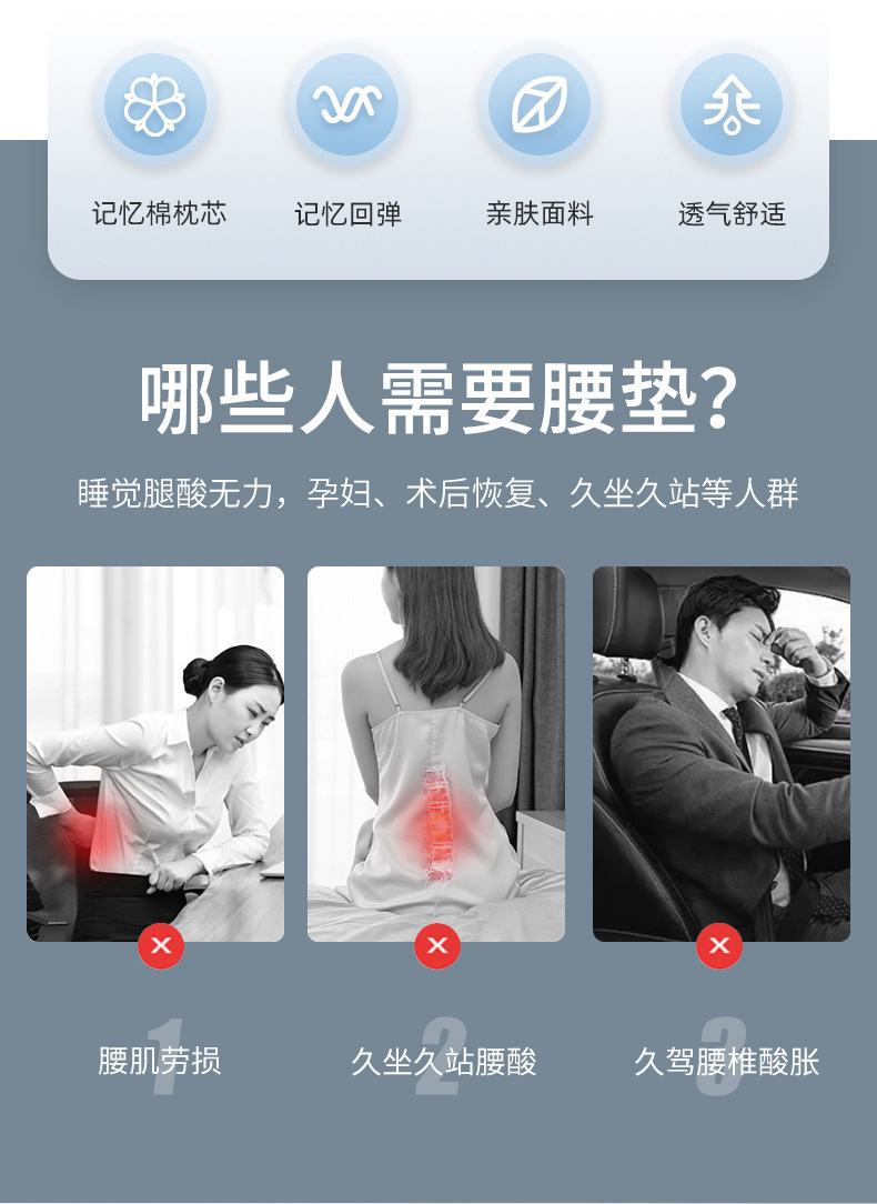 床上腰垫睡觉腰枕人体工学护腰腰椎平躺垫腰腰突睡眠腰托护腰垫 3