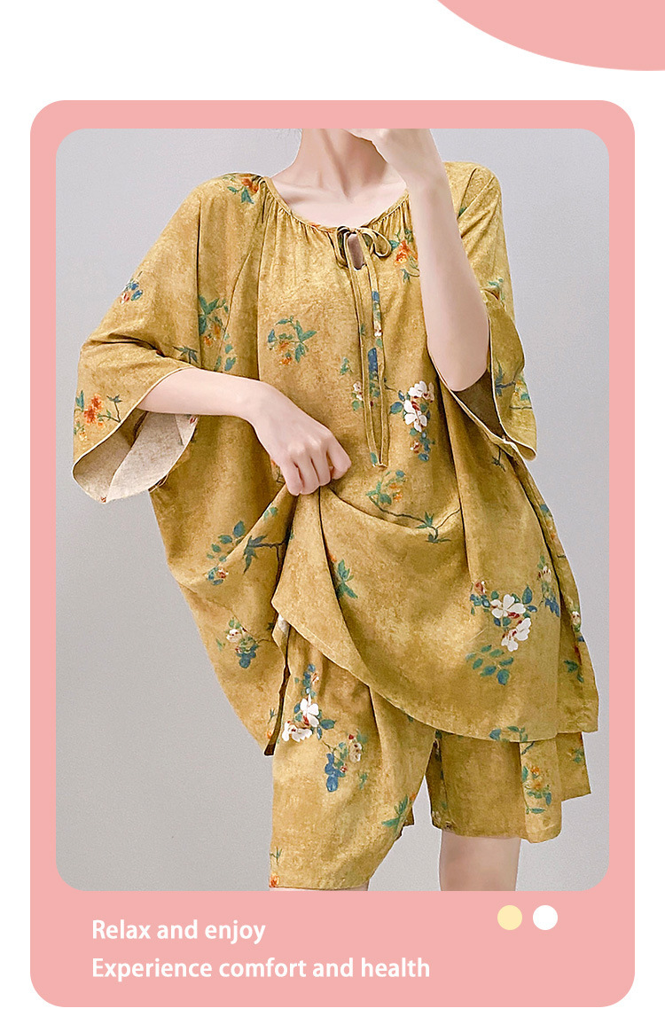 棉绸世家睡衣女款短袖短裤套装家居服时尚高级感短袖套装薄可外穿 15