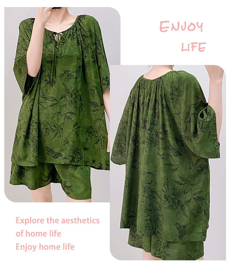 棉绸世家睡衣女款短袖短裤套装家居服时尚高级感短袖套装薄可外穿 12