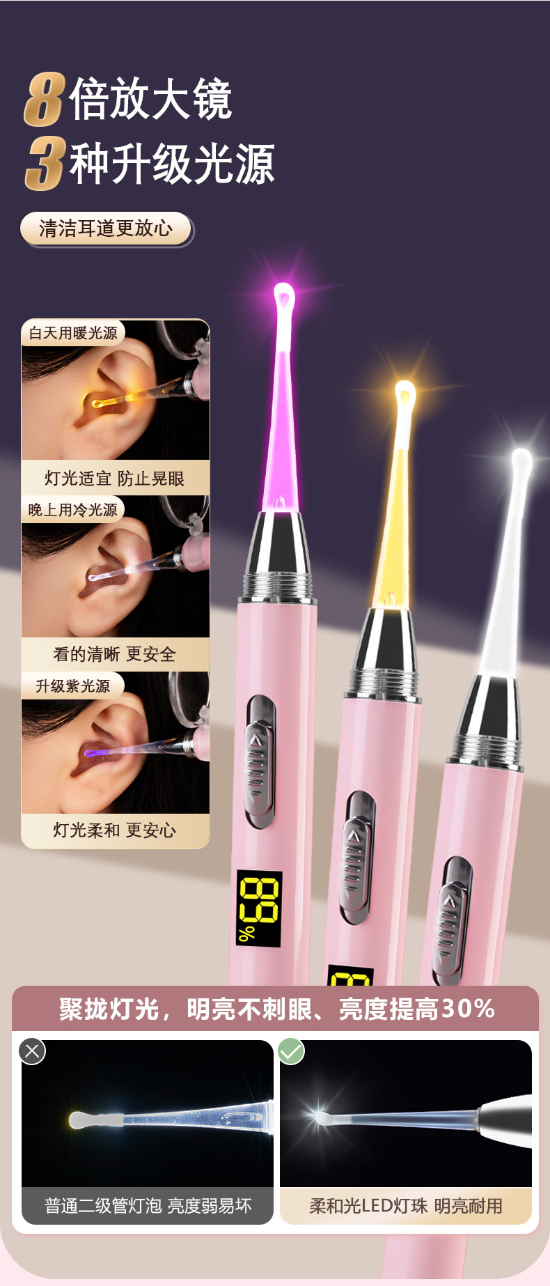 掏耳神器挖耳勺发光带灯软头宝宝耳屎儿童专用抠扣挖耳朵安全镊子 31