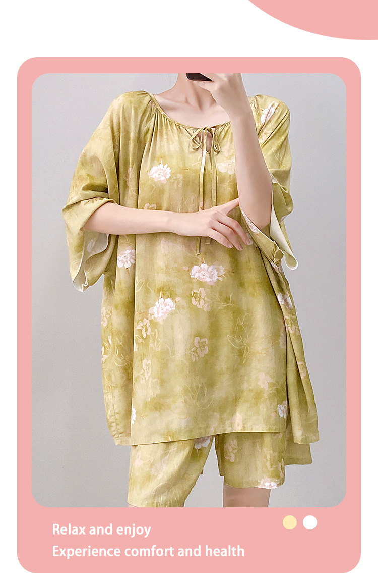 棉绸世家睡衣女款短袖短裤套装家居服时尚高级感短袖套装薄可外穿 27