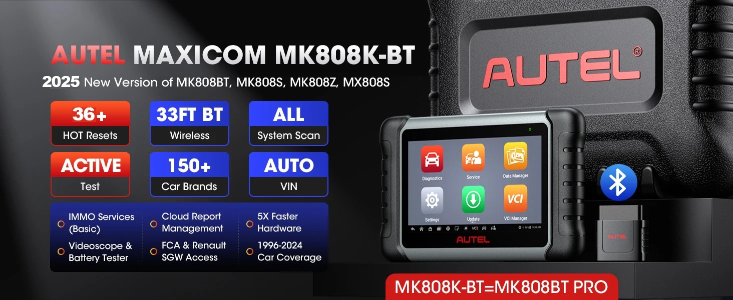 Autel MaxiCOM MK808K-BT双向蓝牙OBD2扫描仪与MK808BT Pro MK808 1