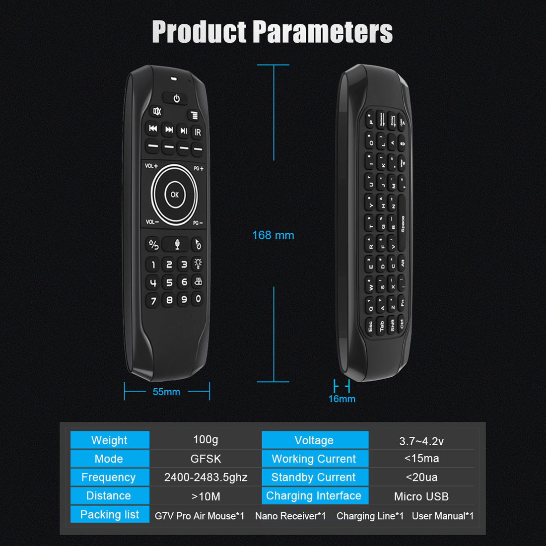 G7V PRO 语音无线飞鼠&键盘 USB2.4G 遥控器 LED背光 红外学习 18