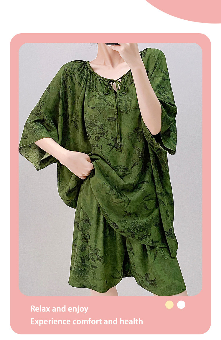 棉绸世家睡衣女款短袖短裤套装家居服时尚高级感短袖套装薄可外穿 11